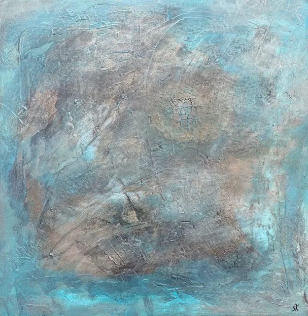 Dazwischen, Mixed Media auf Leinwand mit Sumpfkalk, Marmormehl und Antiktusche