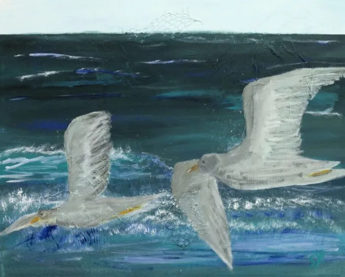 Meerblick, Acryl Mischtechnik, 2025 — Im und am Meer