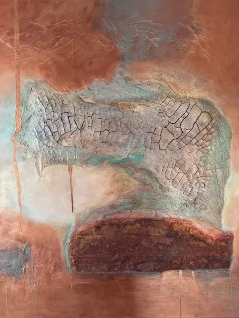 Schichten der Erinnerung, Mixed Media mit Sumpfkalk, Marmormehl und Rost