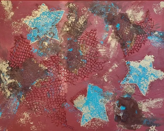 Sternenhimmel, Acryl auf Leinwand mit Rost und Patina